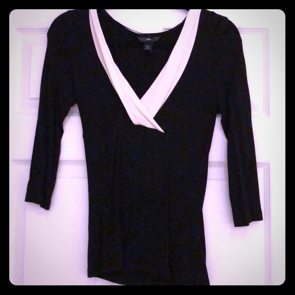 H&M black top with drapey v-neck detail